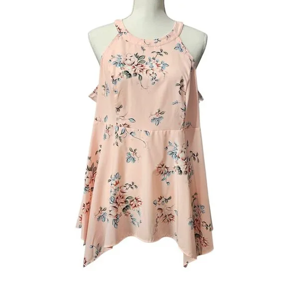 Torrid Women's Babydoll Halter Floral Flowy Swing Tank Top Pink - Picture 2 of 8